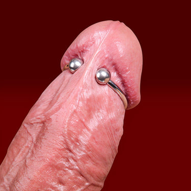 Stainless steel glans ring penis jewelry with dual ball ends worn under the head of the penis