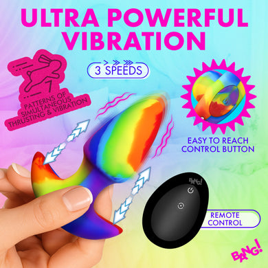 Rainbow Thrusting & Vibrating Silicone Butt Plug