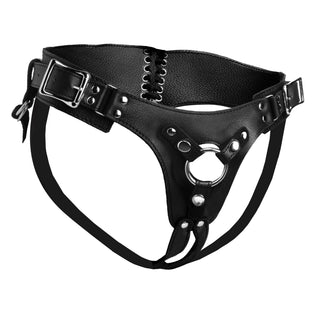 Leather Corset-Back Strap-On Harness