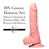 10X Groove Harness with Vibrating and Rotating Silicone Dildo