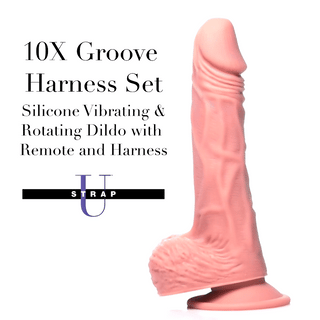 10X Groove Harness with Vibrating and Rotating Silicone Dildo