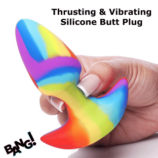 Rainbow Thrusting & Vibrating Silicone Butt Plug