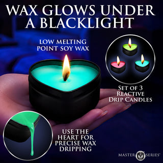 3-Set UV Blacklight Reactive Heart Drip Candle