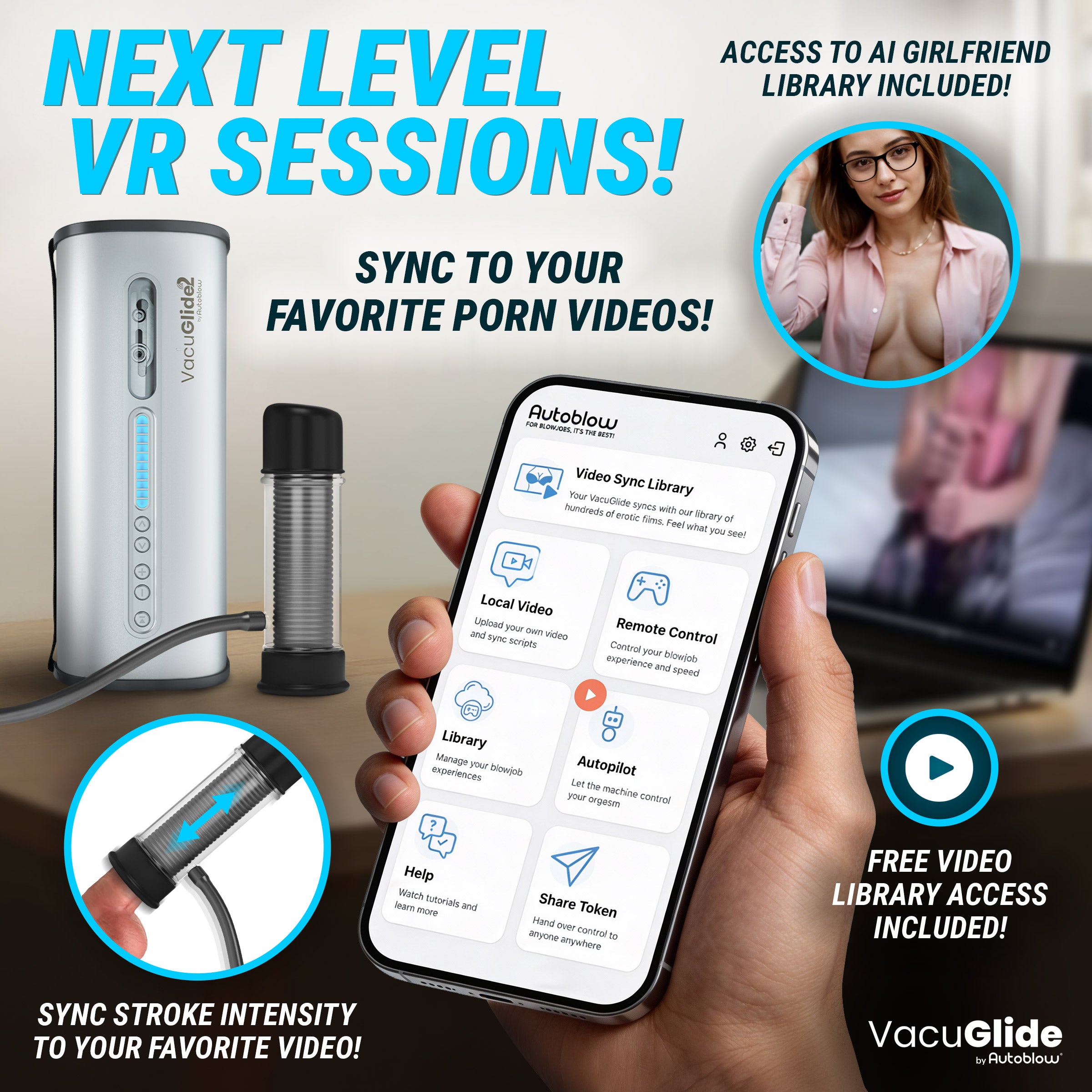 VacuGlide 2 machine connected to a stroker with app control on a phone