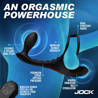 JOCK Enhancers Triple Rush Vibrating C-Ring & Anal Plug w/ Remote