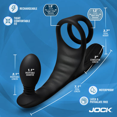 JOCK Enhancers Triple Rush Vibrating C-Ring & Anal Plug w/ Remote