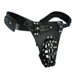 Leather Male Chastity Belt with Anal Plug Harness