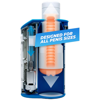 Autoblow AI Ultra cutaway showing the full-shaft stroker, designed for all penis sizes