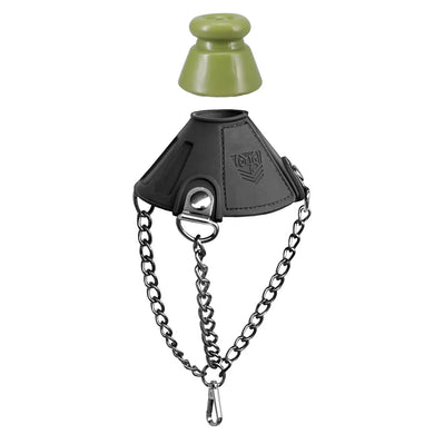 Apex Ball Chute parachute with chains and the olive silicone bumper shown above it