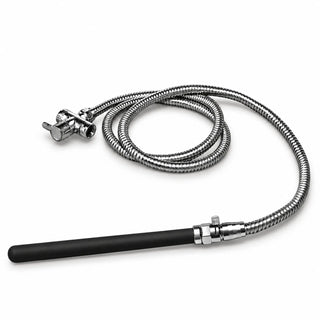 Apex Shower Set product shot, black silicone nozzle, toggle valve, coiled stainless steel hose and diverter on white