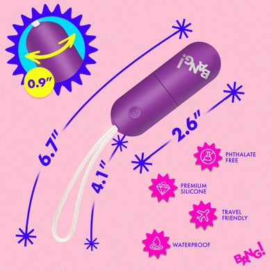 Compact insertable shape of the Bang Vibrating Egg in matte purple for solo edging play