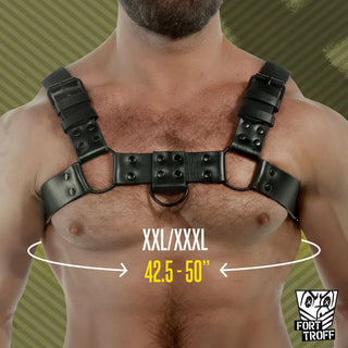 Blackout Bulldog chest harness size guide, XXL/XXXL fits 42.5 to 50 inch chest