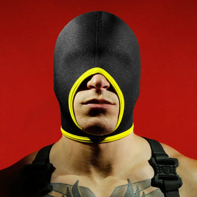 Open-mouth blindfold hood in yellow, size large