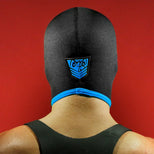 Blind Skullfuck hood rear view showing the Fort Troff shield and blue trim