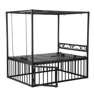 Bondage bed with built-in cage suspension canopy and padded cushions Master Series