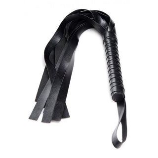 Small PU leather whip and flogger from the 6-piece bondage kit for impact play