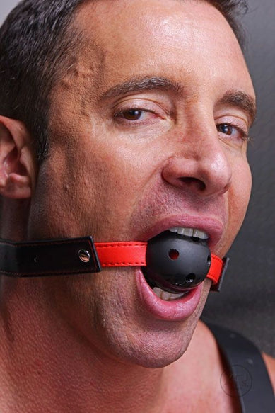 Adjustable faux leather strap and buckle on the breathable ball gag, vegan-friendly