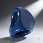 Erection Enhancing Dual Cock and Ball Ring in blue, smooth ergonomic design with dual openings for penis and testicles, flexible material for secure fit