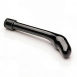 The Essential P-Spot Vibe shown at an angled view highlighting its ergonomic curved shaft, bulbous tip, and glossy black exterior