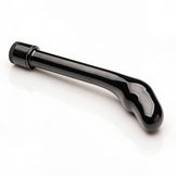 The Essential P-Spot Vibe shown at an angled view highlighting its ergonomic curved shaft, bulbous tip, and glossy black exterior