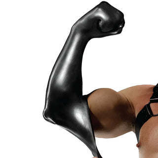 FFister Black fisting sleeve worn to the upper arm with the fist raised