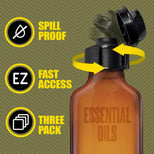 Pig Snout Flip cap on an amber bottle with spill proof, fast access and 3 pack callouts, Fort Troff