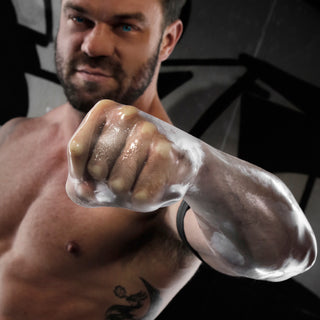 FFister XL Peek-A-Boo Clear fisting glove close up fist punch