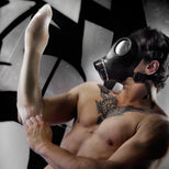 FFister XL Peek-A-Boo Clear fisting glove lifestyle shot arm raised
