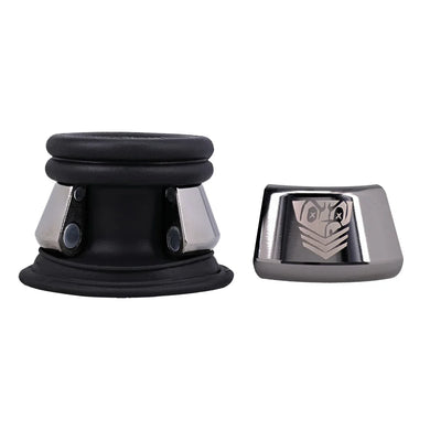 Full Metal Jacket silicone ball stretcher and its magnetic steel jacket shown separately