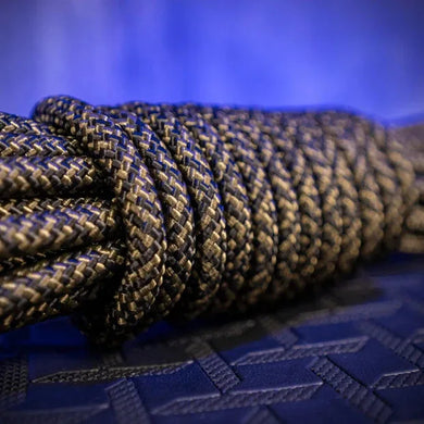 Grunt Rope braided polyester bondage rope macro detail of the olive-black weave
