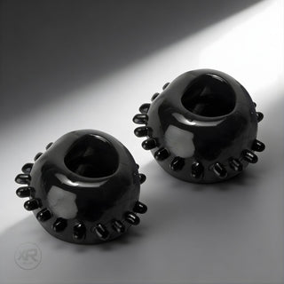 Gummy Cock and Head Rings in black featuring soft flexible material with raised texture for added stimulation and secure fit