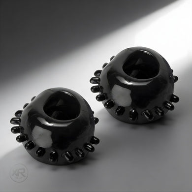 Gummy Cock and Head Rings in black featuring soft flexible material with raised texture for added stimulation and secure fit