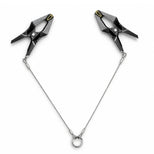 Hardwire Hangers XL nipple clamps pair with steel cord and center O-ring on a white background