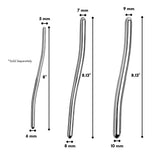 Stainless steel Hegar urethral sounds size comparison chart showing multiple diameters and lengths for graduated insertion