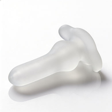 Inception Multi-Functional Sex Sleeve displayed on its side, featuring a frosted translucent design with an integrated stretch ring and smooth insertable shaft