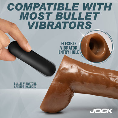Sculpted balls flush detail on the Jock 10-Inch realistic dildo with veined shaft