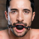 Adjustable leather strap and buckle on the locking silicone ball gag, padlockable