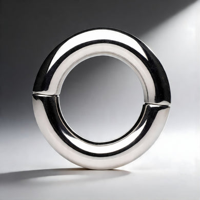 Stainless steel magnetic cock ring fully assembled showing smooth rounded design and seamless connection points