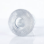 Close-up of the Palm-Tec DX17 Clear Stroker showcasing the ribbed internal canal and textured outer surface for enhanced stimulation