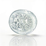 Front view of the Palm-Tec LX20 Intense Stroker showing the textured entrance and internal stimulation nodes within the clear sleeve
