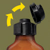 Pig Snout Flip lid snapping open one-handed on an amber essential oil bottle