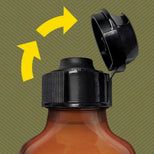 Pig Snout Flip lid snapping open one-handed on an amber essential oil bottle