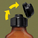 Pig Snout Flip lid snapping open one-handed on an amber essential oil bottle