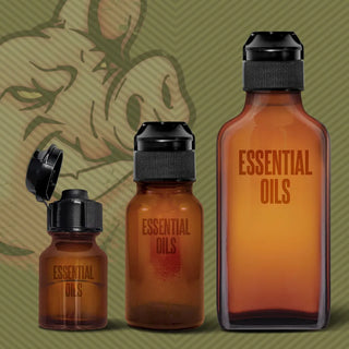 Pig Snout Flip caps on 3 sizes of essential oil bottles