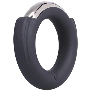 Pinch Zero cock ring angled view showing the chrome arc and shield logo