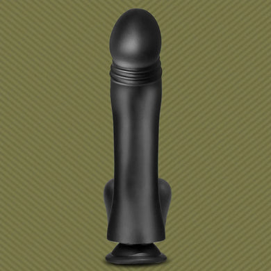 Piston Thruster mini fuck machine hero shot, smooth black thrusting dong
