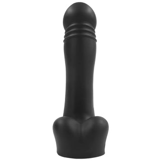 Piston Thruster mini fuck machine black silicone thrusting dildo with ridged head, front view