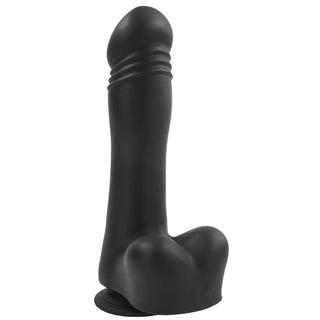 Piston Thruster thrusting dildo angled view with balls and suction cup base