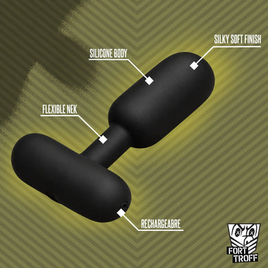 Powershift 300 Vibrating Prostate Massager with callouts for the silicone body, flexible neck and charging port