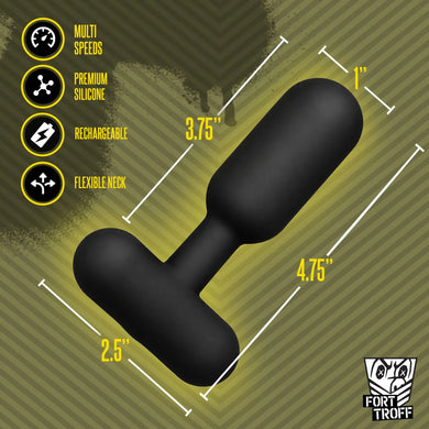Powershift 300 Vibrating Prostate Massager with 4.75 in length, 3.75 in insertable, 1 in width and 2.5 in base dimension callouts